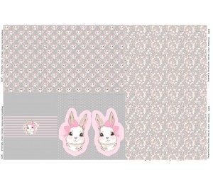 Jersey - Panel Hase Kaninchen grau rosa